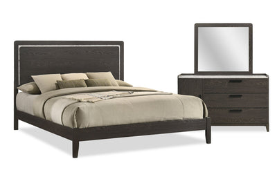 Sable 5pc Bedroom Set with Bed, Dresser & Mirror, Dark Grey - King Size | Ensemble de chambre à coucher Sable gris foncé 5 pièces avec lit, commode et miroir - format très grand lit