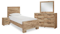Ensemble de chambre à coucher Derekson 6 pièces pour enfants avec lit à panneau, commode, miroir et table de nuit, naturel - format lit simple