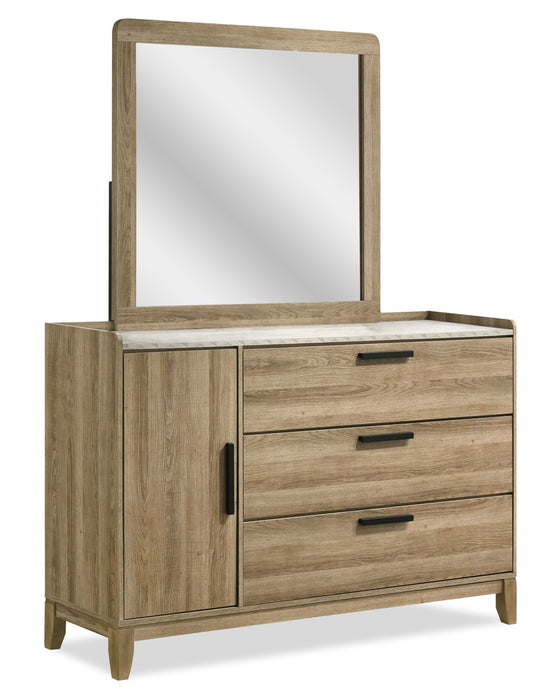 Commode de chambre à coucher Sable de 59 po (L) x 37 po (H) à 3 tiroirs avec armoire de rangement - brun clair