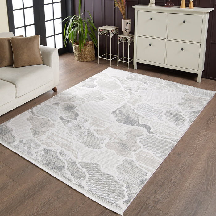 Carpette Cove grise à motif de vagues - 5 pi 3 po x 7 pi 7 po