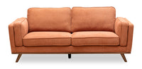 Sofa Kassia de Kort & Co. de 80 po de format condo en tissu d’apparence lin avec base et pattes en bois - orange
