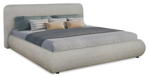 Lit plateforme rembourré moderne Luka en tissu de cuir végétalien gris - format très grand lit