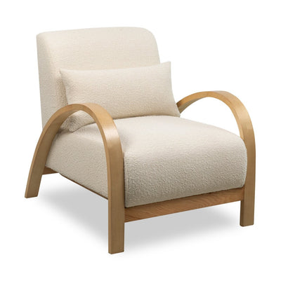 Loft 27.55" Boucle Fabric Accent Chair with Accent Pillow and Wood Armrests and Legs - White | Fauteuil d’appoint Loft de 27,55 po en tissu bouclé avec coussin décoratif, accoudoirs et pattes en bois - blanc