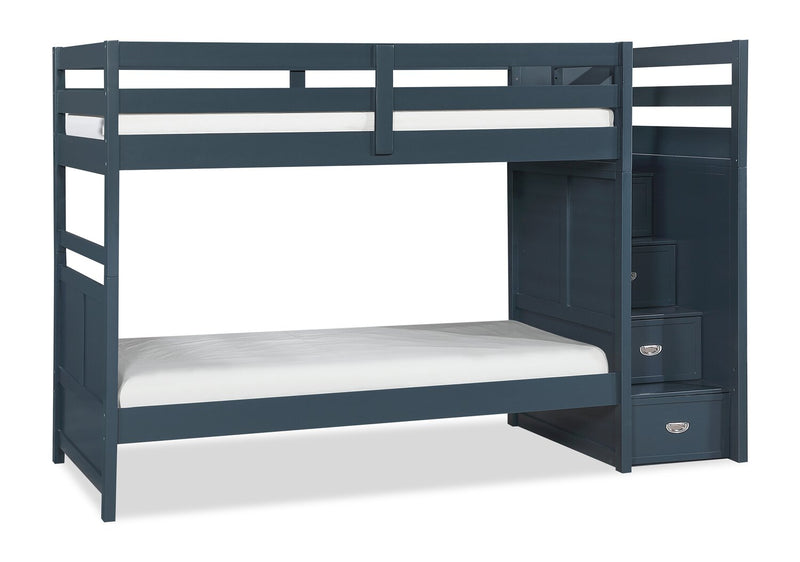 Lits superposés Quinn pour enfants avec commode escalier intégrée et garde-corps, bleus - simple et simple