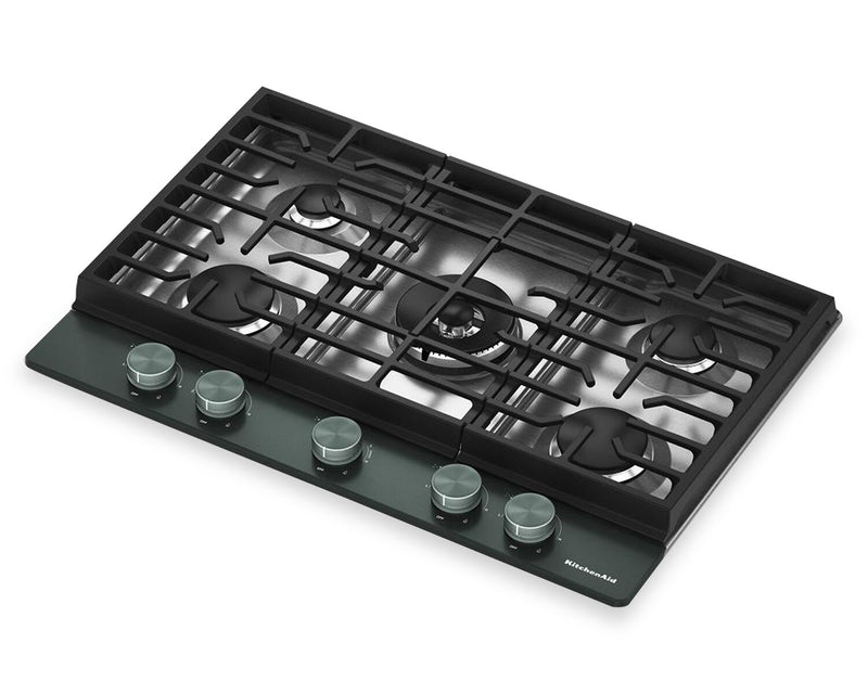 Surface de cuisson KitchenAid de 30 po au gaz sur métal avec grilles pour wok intégrées – Genièvre - KCGK530SJP