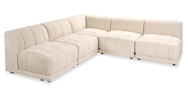 Sofa sectionnel modulaire sans accoudoirs Oaklyn de Kort & Co. 5 pièces en tissu avec coussins de siège capitonnés - beige