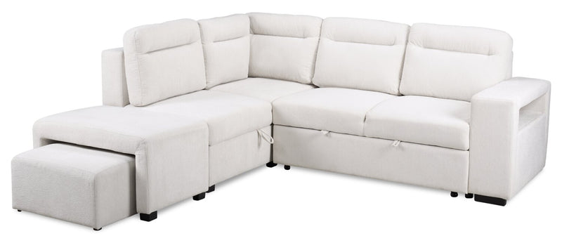 Sofa-lit sectionnel de gauche Coast 3 pièces en tissu blanc ivoire avec fauteuil long de rangement et accoudoir de rangement