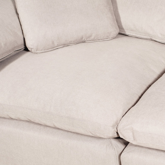 Sofa sectionnel modulaire de style cocon Eclipse 6 pièces en tissu d’apparence lin avec coussins réversibles en duvet et plumes - blanc lin