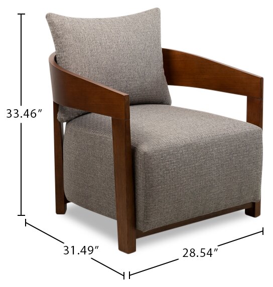 Fauteuil d’appoint Amor 28,54 po en tissu avec accoudoirs et pattes en bois - gris