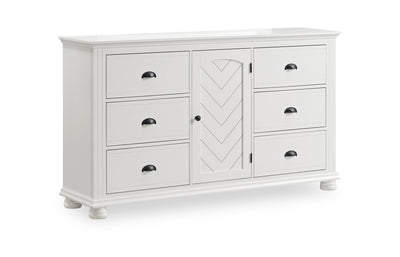 Ella Bedroom 6-Drawer & Cabinet Dresser, 63"W x 36"H - White | Commode de chambre à coucher Ella de 63 po (L) x 36 po (H) à 6 tiroirs avec armoire - blanche