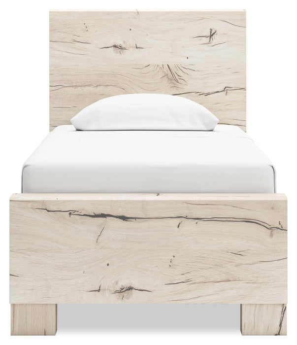 Ensemble de chambre à coucher Derekson 5 pièces blanc rustique avec lit à panneaux, commode et miroir - format lit simple