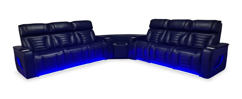 Sofa sectionnel à inclinaison électrique Zen 3 pièces en similicuir avec massage et 2 consoles rabattables - noir