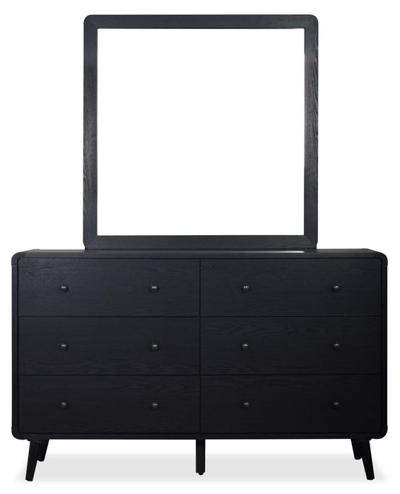 Ensemble de chambre à coucher Milan 5 pièces de style moderne du milieu du 20e siècle avec lit, commode et miroir, noir - format lit double