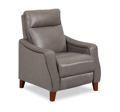 Natalie 32.5" Top-Grain Genuine Leather Pushback Reclining Chair with Wood Legs - Grey | Fauteuil à inclinaison par poussée Natalie de 32,5 po en cuir véritable de qualité supérieure avec pattes en bois - gris
