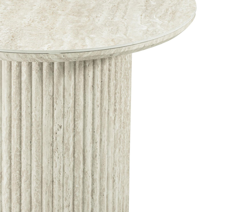 Table de bout ronde Sullivan de 23,6 po avec dessus en pierre frittée - travertin beige