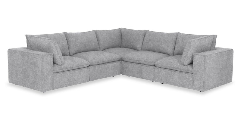Sofa sectionnel Farah 5 pièces en tissu de chenille avec coussins de dossier amovibles en duvet et plumes - argenté