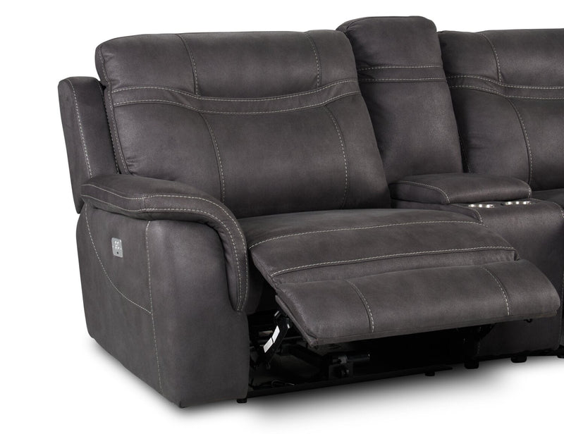Causeuse à inclinaison électrique Floy de 99 po en suédine avec appuie-têtes électriques, console de rangement et ports USB - grise