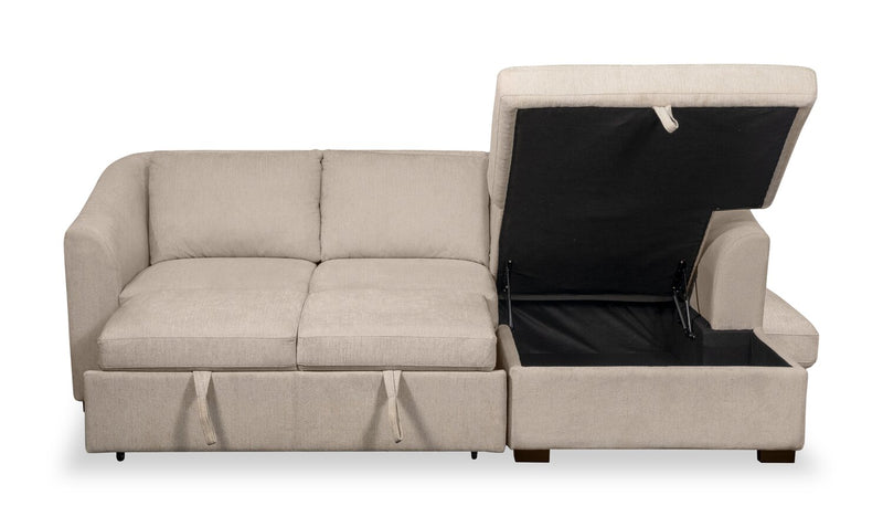 Sofa-lit sectionnel de droite Envy 2 pièces en tissu de chenille avec fauteuil long de rangement - beige amande