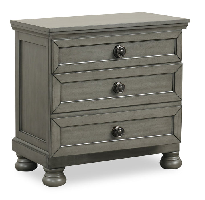 Ensemble de chambre à coucher Chelsea 6 pièces gris avec lit de rangement, commode et miroir - format très grand lit