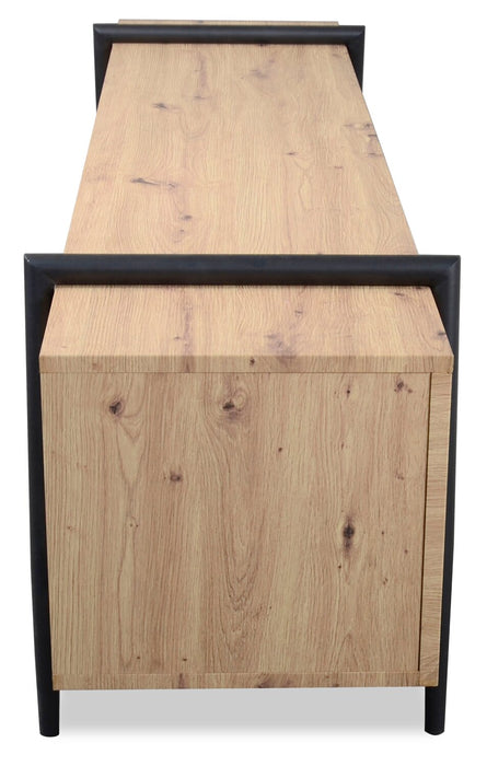Meuble pour téléviseur moderne Rynar de 71 po avec rangement pour téléviseurs jusqu’à 80 po - bois naturel