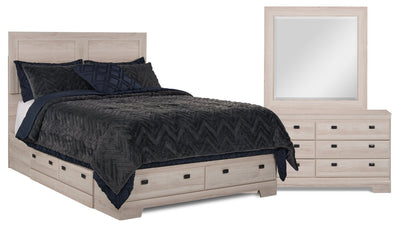 Yorkdale 5pc Bedroom Set with 6-Drawer Storage Bed, Dresser & Mirror, White - Queen Size | Ensemble de chambre à coucher Yorkdale 5 pièces avec lit de rangement à 6 tiroirs, commode et miroir…