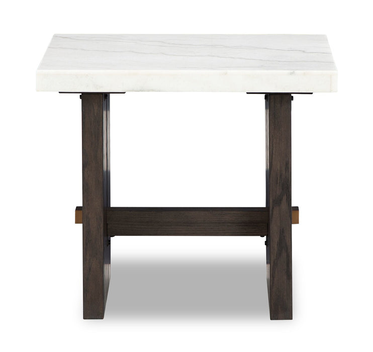 Table de bout Warwick de 26 po en bois massif et en marbre - blanche et chêne brun