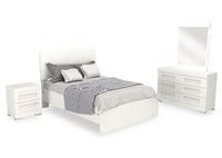  Ensemble de chambre à coucher Riley 6 pièces avec lit à panneaux, commode, miroir et table de nuit, fabriqué au Canada, blanc - format lit double