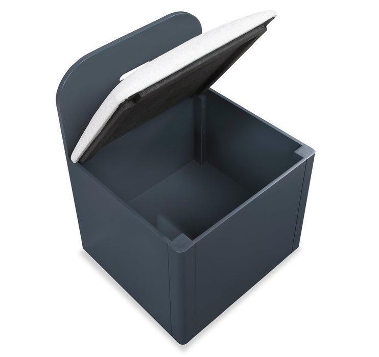 Lit plateforme Quinn avec tête de lit bibliothèque, bureau intégré et tabouret, bleu - format lit double