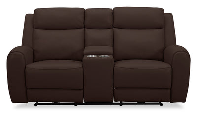 Reign 78" Top-Grain Genuine Leather Power Reclining Loveseat with Console - Silverado Chocolate Brown | Causeuse à inclinaison électrique Reign de 78 po en cuir véritable de qualité supérieure avec console - brun chocolat Silverado