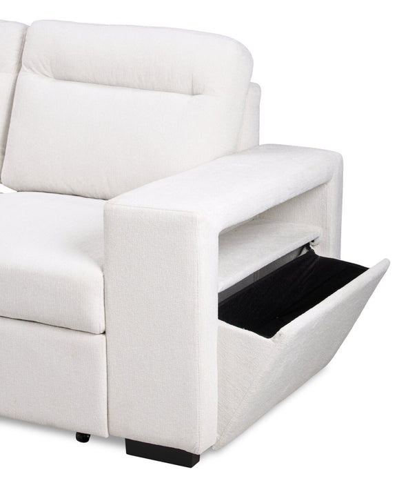 Sofa-lit sectionnel de gauche Coast 3 pièces en tissu blanc ivoire avec fauteuil long de rangement et accoudoir de rangement