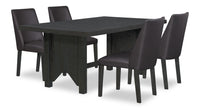 Ensemble de salle à manger Emery 5 pièces en bois avec table, rallonge, 72 po à 96 po (L) et 4 chaises - noir et brun