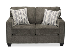 Causeuse Lennox de 57 po fabriquée au Canada en tissu de chenille avec coussins réversibles et coussins décoratifs - grise