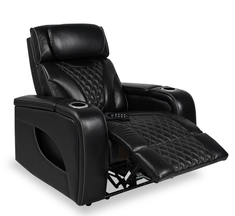 Fauteuil de massage à inclinaison électrique Elite de 38 po en cuir véritable avec appuie-tête électrique et accoudoirs de rangement - noir