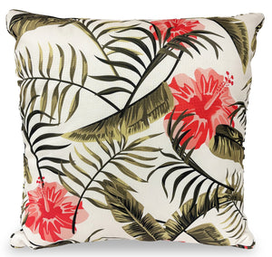 Coussin décoratif orné d’hibiscus pour l’intérieur et l’extérieur - corail et vert