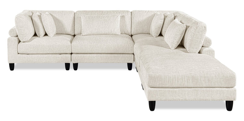 Sofa sectionnel modulaire Lounge 5 pièces en chenille avec pouf - beige 
