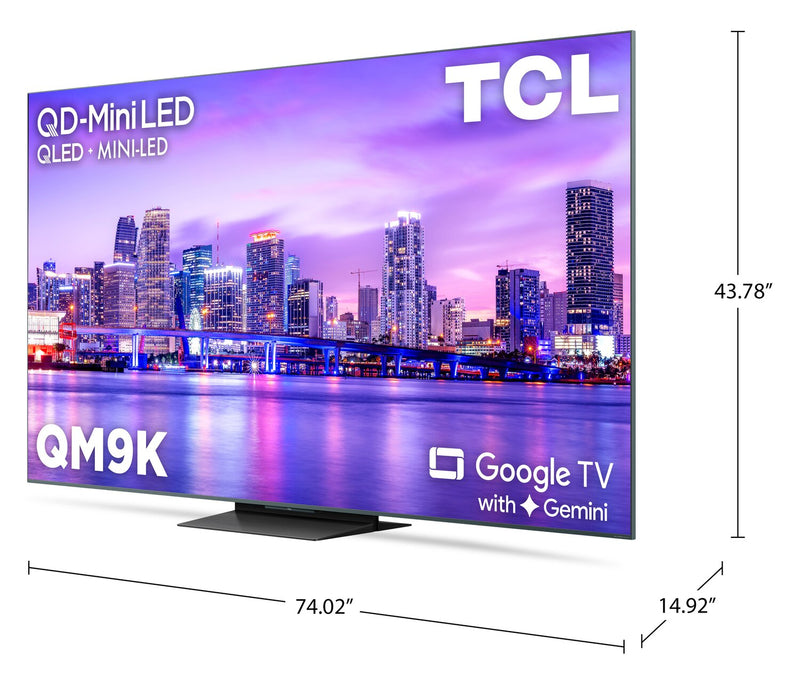 Téléviseur intelligent QLED Mini DEL QD TCL QM9K UHD 4K de 85 po avec Google TV (85QM9K)