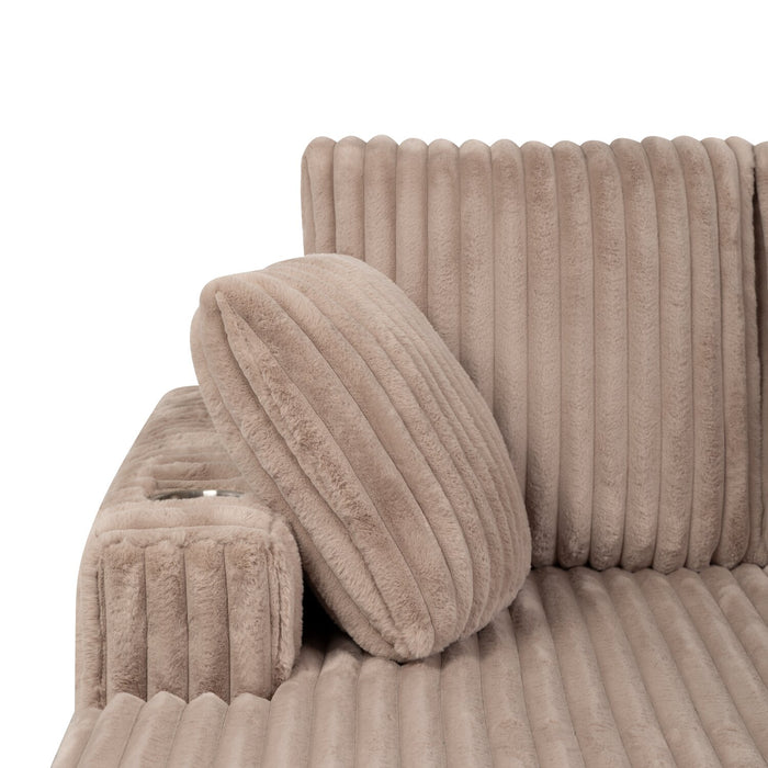 Fauteuil long Karlee de 54 po en tissu de fausse fourrure très douce avec deux porte-gobelets - brun