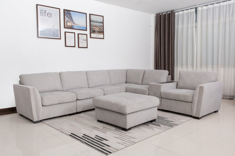 Sofa sectionnel Vault 7 pièces avec 5 fauteuils de rangement et console de rangement avec USB - gris