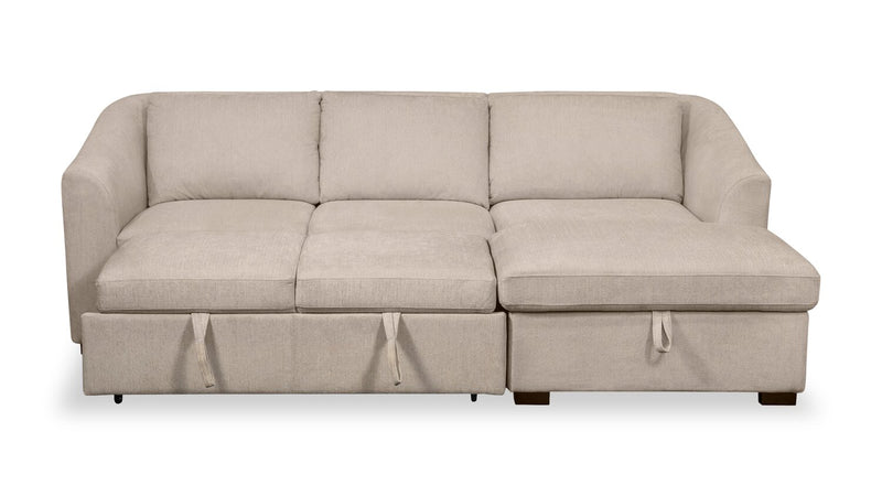 Sofa-lit sectionnel de droite Envy 2 pièces en tissu de chenille avec fauteuil long de rangement - beige amande