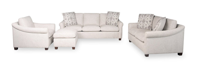 Sofa Mallie de 84 po en tissu de chenille avec accoudoirs enroulés et pattes en bois - blanc coquillage