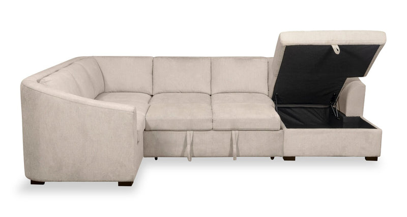 Sofa-lit sectionnel de droite Envy 3 pièces en tissu de chenille avec fauteuil long de rangement - beige amande