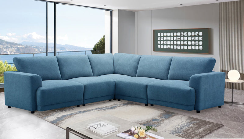 Sofa sectionnel modulaire Voyage 5 pièces en tissu avec coussins de dossier amovibles - bleu