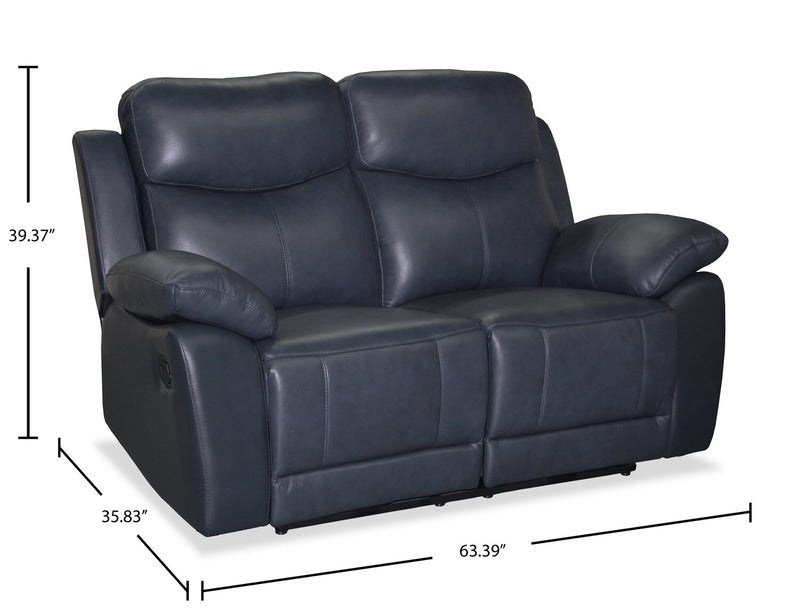 Causeuse inclinable Corbin de 63,39 po en cuir véritable de qualité supérieure - bleue