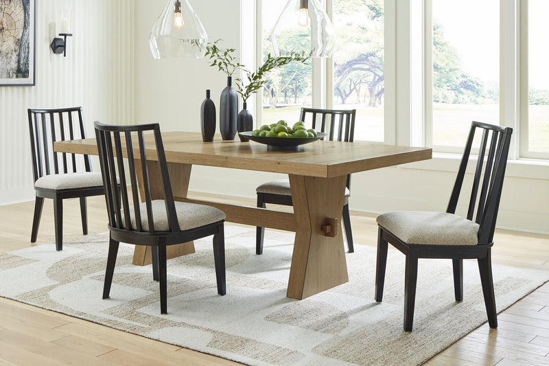 Ensemble de salle à manger Shaw 5 pièces avec table de 78 po (L), base à tréteaux et 4 chaises - naturel