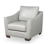  Fauteuil Royce de Cindy Crawford Home de 36 po en cuir véritable avec coussins amovibles et pattes en bois - gris tourterelle