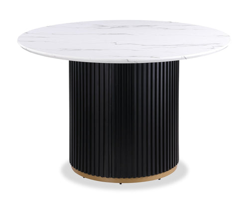  Table de salle à manger ronde Capri de Kort & Co. de 47 po (L) avec dessus en imitation de marbre et touches dorées - noire et blanche