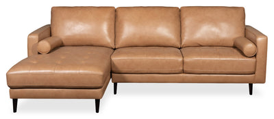 Edge 2-Piece Left-Facing Genuine Leather Sectional with Wood Legs and Removable Back Cushions - Brown | Sofa sectionnel de gauche Edge 2 pièces en cuir véritable avec pattes en bois et coussins de dossier amovibles - brun