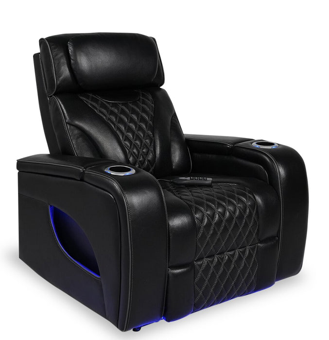 Fauteuil de massage à inclinaison électrique Elite de 38 po en cuir véritable avec appuie-tête électrique et accoudoirs de rangement - noir