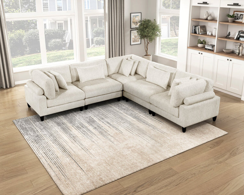 Sofa sectionnel modulaire Lounge 5 pièces en chenille - beige 