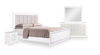  Ensemble de chambre à coucher Halo 6 pièces somptueux avec lit, commode, miroir, table de nuit et éclairage à DEL, blanc - format très grand lit